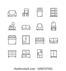 Set of line icon is furniture for indoor room. Editable stroke. Vector illustration. Eps10.