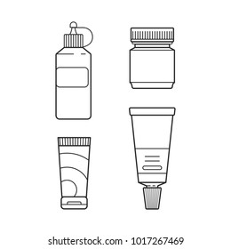 Set line icon medical tube, bottle and vail with pills and ointment