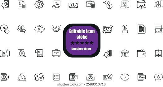 Set of line icon related to income, salary,