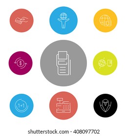 Set line Icons about  Payment methods, CASH REGISTER ICON, CASTLE GREEN ICON.