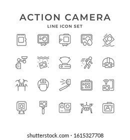 Set line icons of action camera