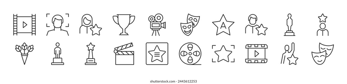 Set of line icons of actor. Editable stroke. Simple outline sign for web sites, newspapers, articles book