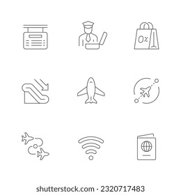 Set line icons of airport