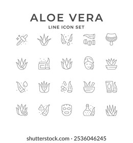 Set line icons of aloe vera