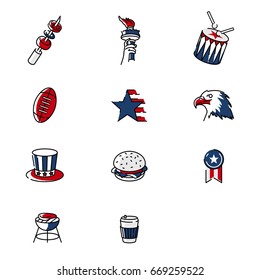 set of line icons american independence day pack