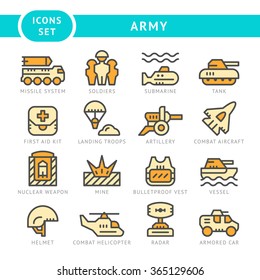 Set line icons of army