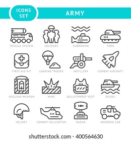 Set line icons of army