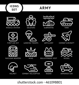 Set line icons of army