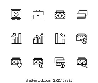 Set Line Icons. Black and White icons pack. Money, Stock Market, Savings. Vector illustration.