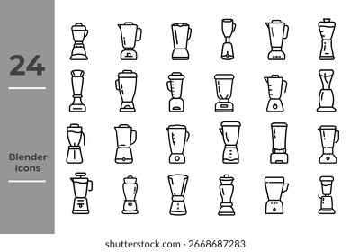 Set line icons of a blender with base