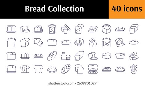 Set of Line Icons of Bread. Minimalistic Linear Pictogram for Web and Graphic Design, Apps, Banners, Social Network and Cards