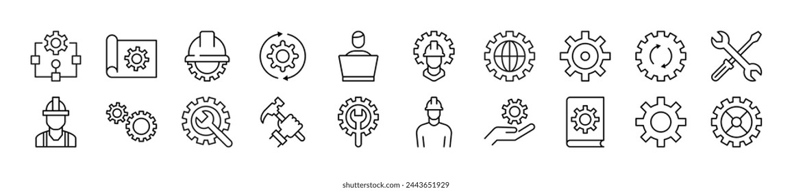Set of line icons of building. Editable stroke. Simple outline sign for web sites, newspapers, articles book