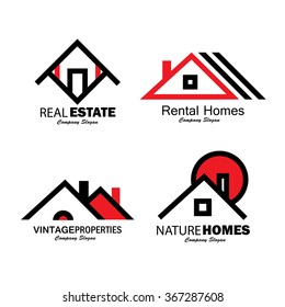 set of line icons of buildings vector logos. this also represents homes, houses, apartments and residential buildings, rental property, real estate buy sell icons, etc