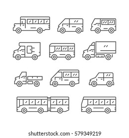 Set line icons of bus and van