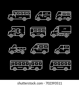 Set line icons of bus and van