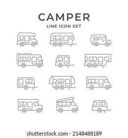 Set line icons of camper