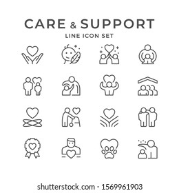 Set line icons of care and support