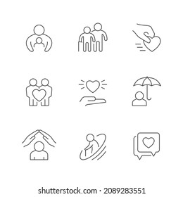 Set line icons of care and support