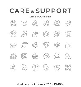 Set line icons of care and support