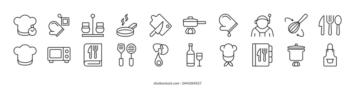 Set of line icons of chef. Editable stroke. Simple outline sign for web sites, newspapers, articles book