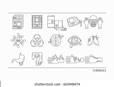 Set of Line Icons - Chemicals and Hazard of Chemical for Pattern and Decoration