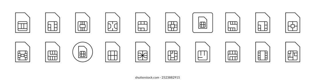 Set of Line Icons of Chip. Editable Stroke. Minimalistic Linear Pictogram for Design of Cards, Apps, Banners, Posts 