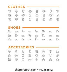 Set line icons of clothes, shoes and accessories