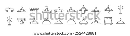 Set of Line Icons of Clothing Hanger. Editable Stroke. Minimalistic Linear Pictogram for Design of Cards, Apps, Banners, Posts