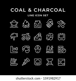 Set line icons of coal and charcoal