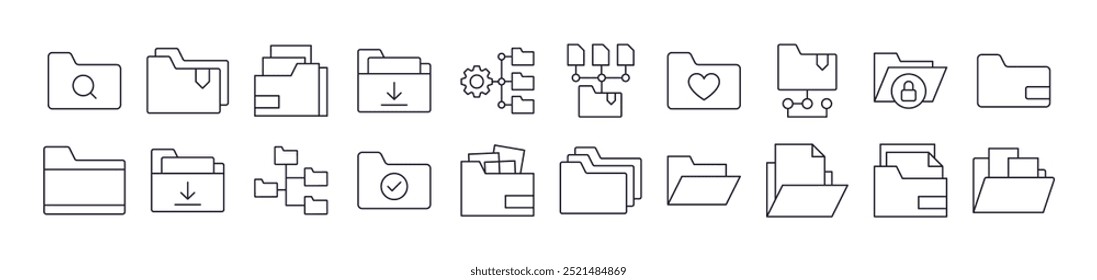 Set of Line Icons of Computer Folder. Editable Stroke. Minimalistic Linear Pictogram for Design of Cards, Apps, Banners, Posts