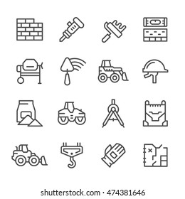 Set line icons of constructing industry