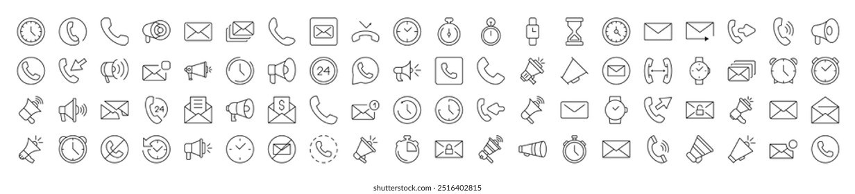 Set of Line Icons of Contact Us and Interface. Editable Stroke. Minimalistic Linear Pictogram for Design of Cards, Apps, Banners, Posts