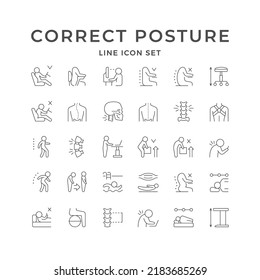 Set line icons of correct posture