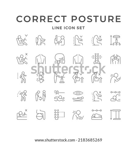 Set line icons of correct posture