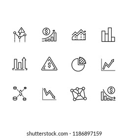 Set line icons data analytics, strategy, business analysis and business planning, financial graphs and diagrams isolated on white background