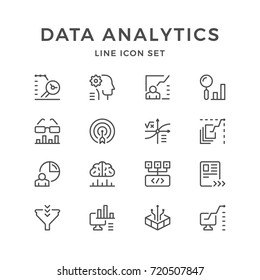 Set line icons of data analytics isolated on white. Contains such icons as big data, chart, graph, diagram, mathematical computing, aim, funnel, statistics and more. Vector illustration