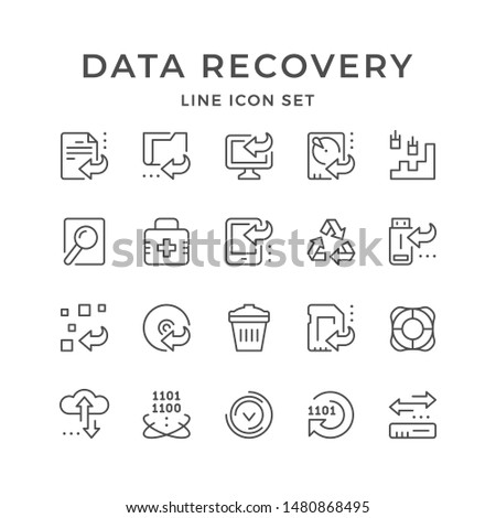 Set line icons of data recovery