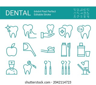 Juego de iconos de línea de cuidado dental. Icono médico. Razo vector modificable.