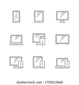 Set line icons of devices and gadgets