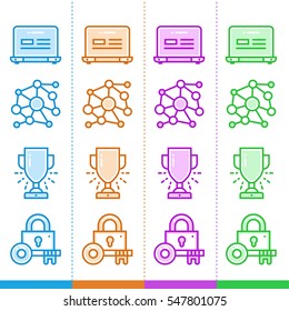 Set of line icons with different colors for startup business. High quality modern pictograms for mobile concepts and web design