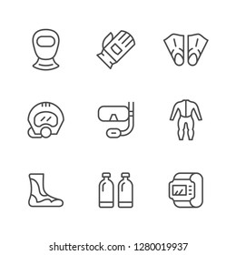 Set line icons of diving