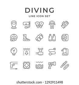 Set line icons of diving
