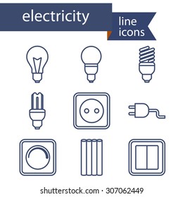 Set of line icons for DIY, electricity tools. Vector illustration.