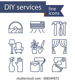 Set of line icons for DIY services. Vector illustration.