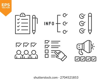Set von Zeilensymbolen für Aufgabenliste. Umrisssymbole Kollektion Stockillustration Stockgrafik