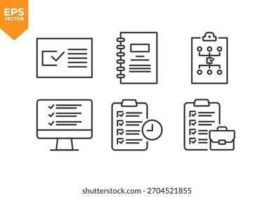 Conjunto de iconos de línea para hacer la lista. Iconos de contorno Iconos de colección Ilustración de stock