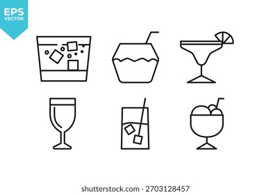 Conjunto de iconos de línea Bebidas. Iconos de contorno colección ilustración de stock