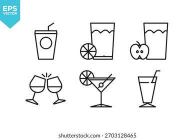 Set of line icons Drinks. Outline icons collection stock illustration