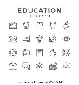 Set line icons of education