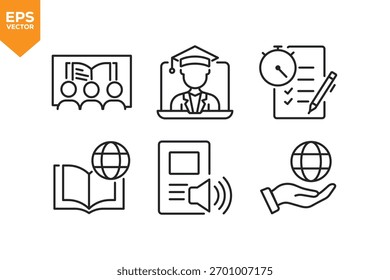 Conjunto de ícones de linha E-Learning. Ícones de estrutura de tópicos coleção ilustração de estoque ilustração de estoque